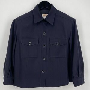 Talbots Pure New Wool Military Style Jacket Navy Fully Lined Made USA size 10